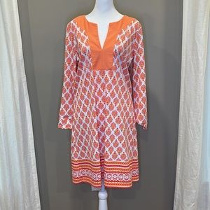 Cabana Life Orange and White Printed Long Sleeve Tunic Dress